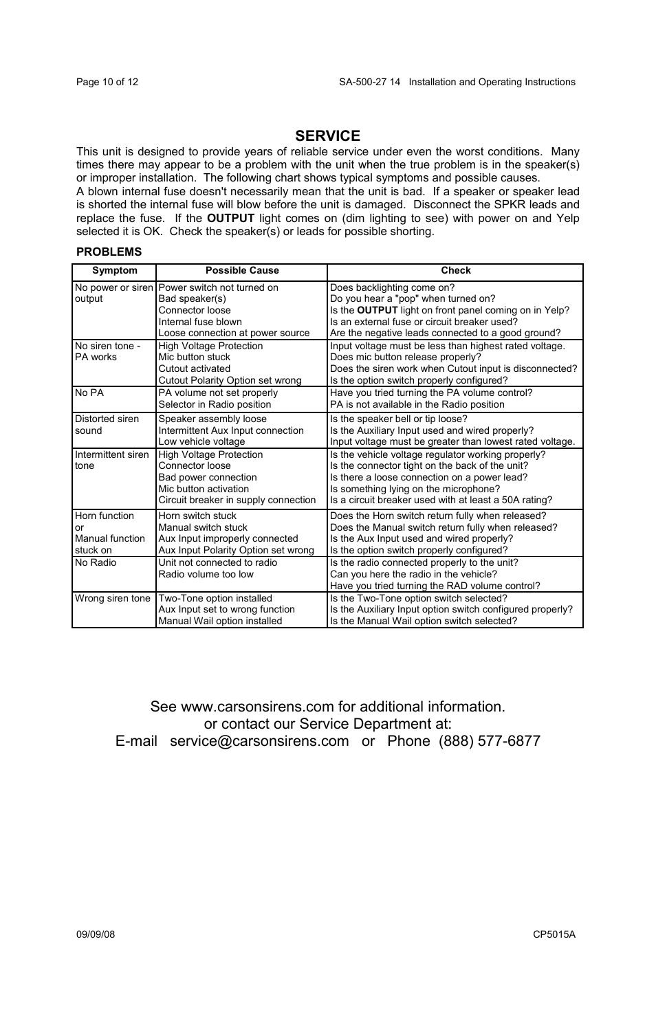 Service | Carson SA-500-27 User Manual | Page 10 / 12