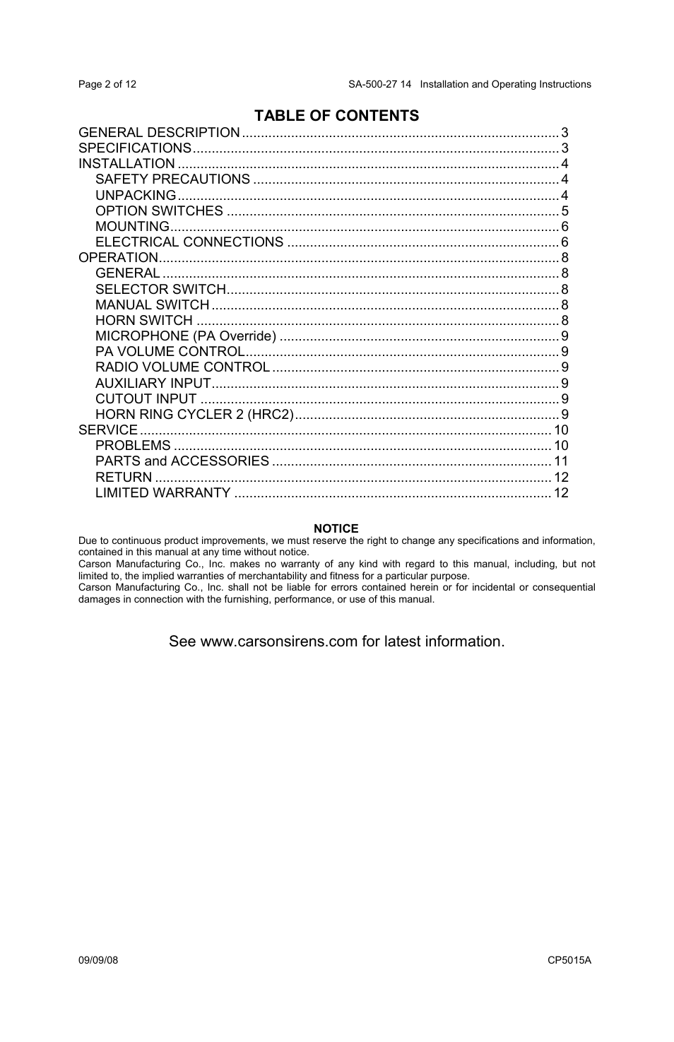 Carson SA-500-27 User Manual | Page 2 / 12