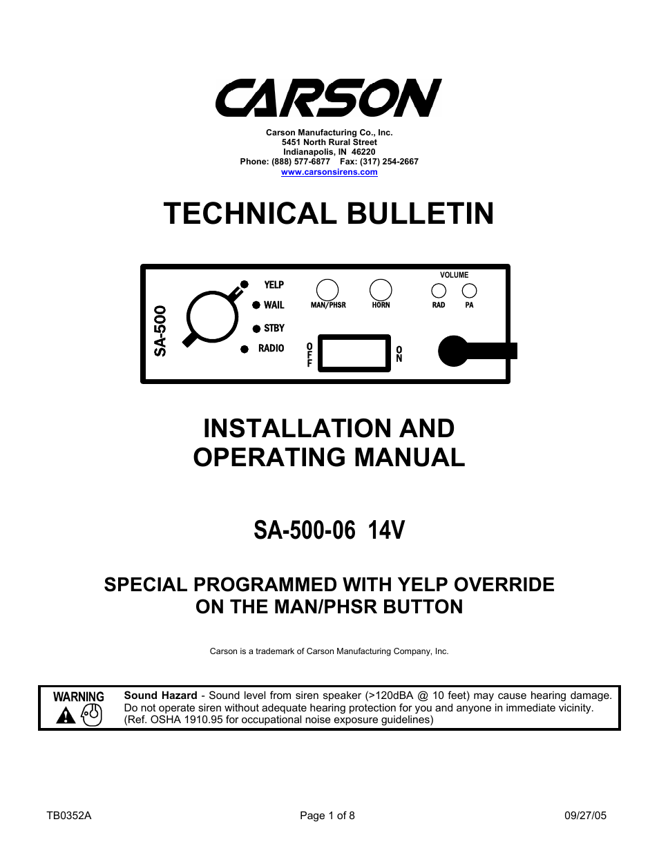 Carson SA-500-06 14V User Manual | 8 pages