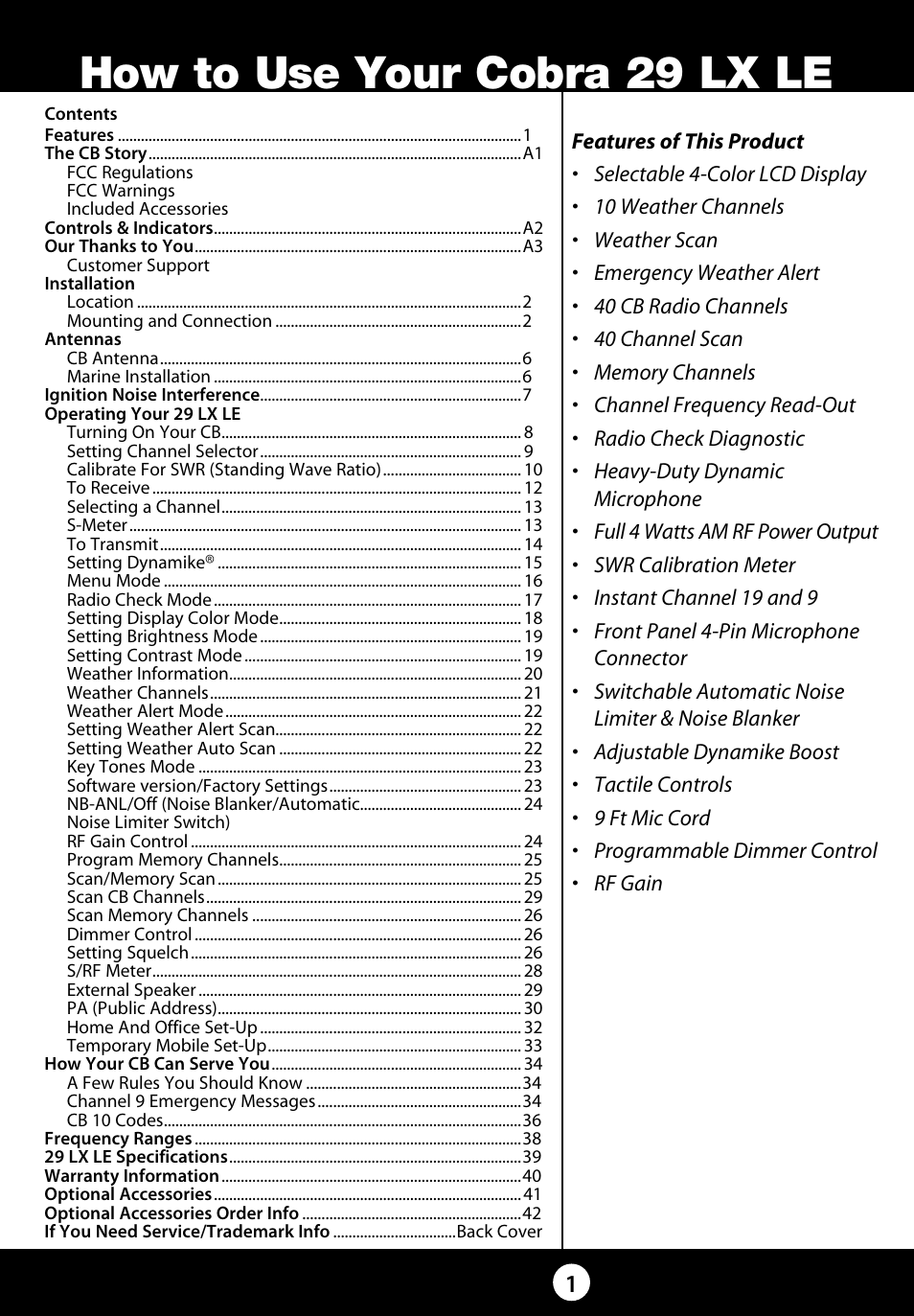 Cobra Electronics 29 LX LE User Manual | 47 pages
