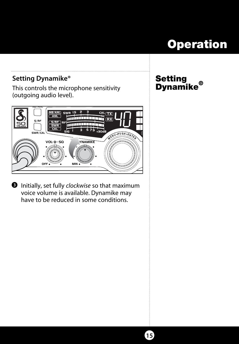 Operation, Setting dynamike | Cobra Electronics 29 LX LE User Manual | Page 15 / 47