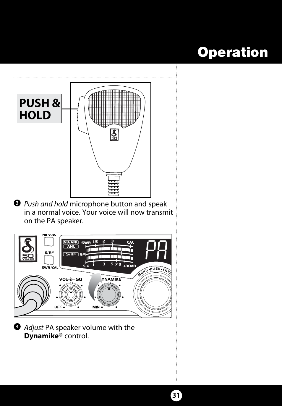 Operation, Push & hold | Cobra Electronics 29 LX LE User Manual | Page 31 / 47