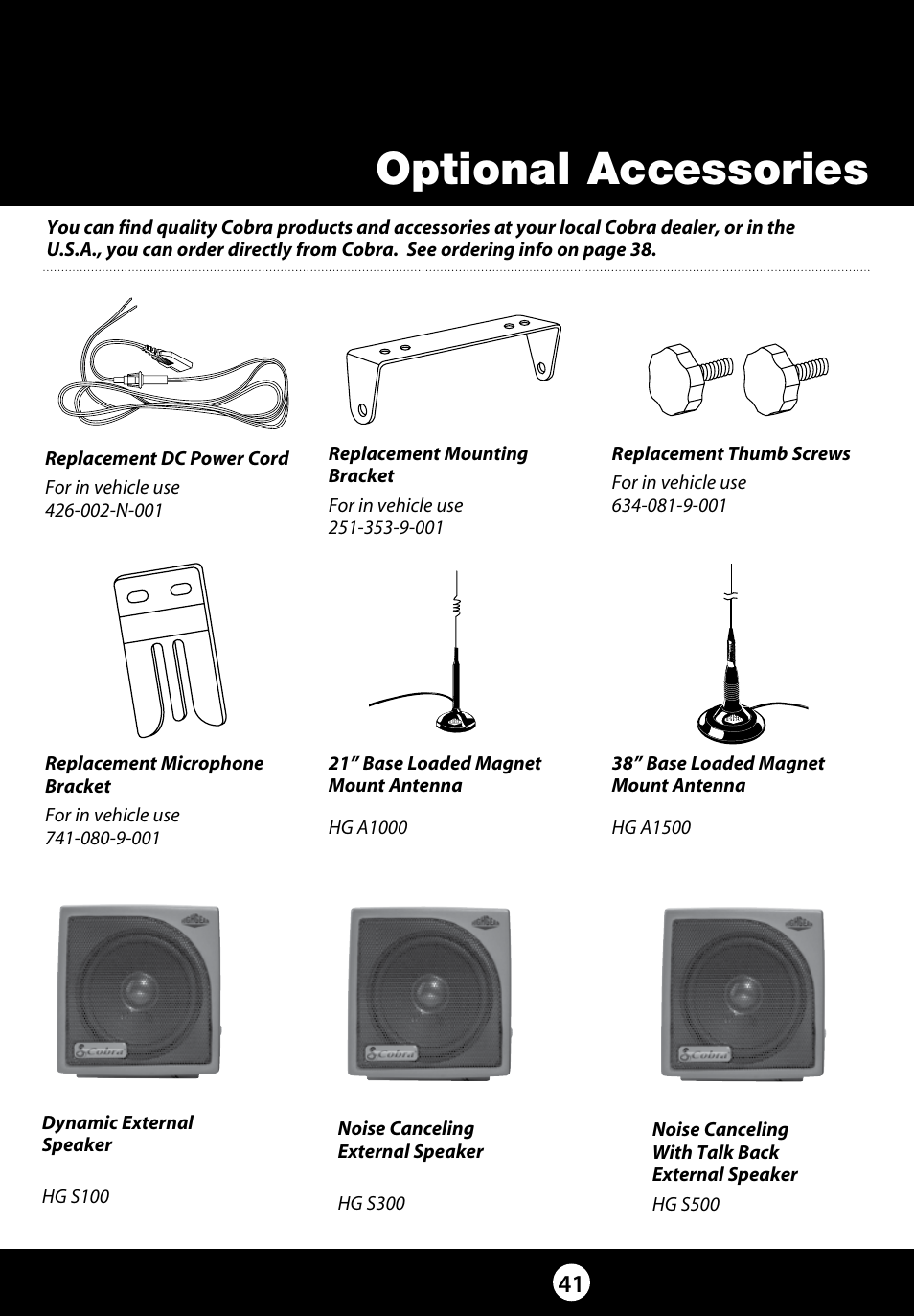 Optional accessories | Cobra Electronics 29 LX LE User Manual | Page 41 / 47