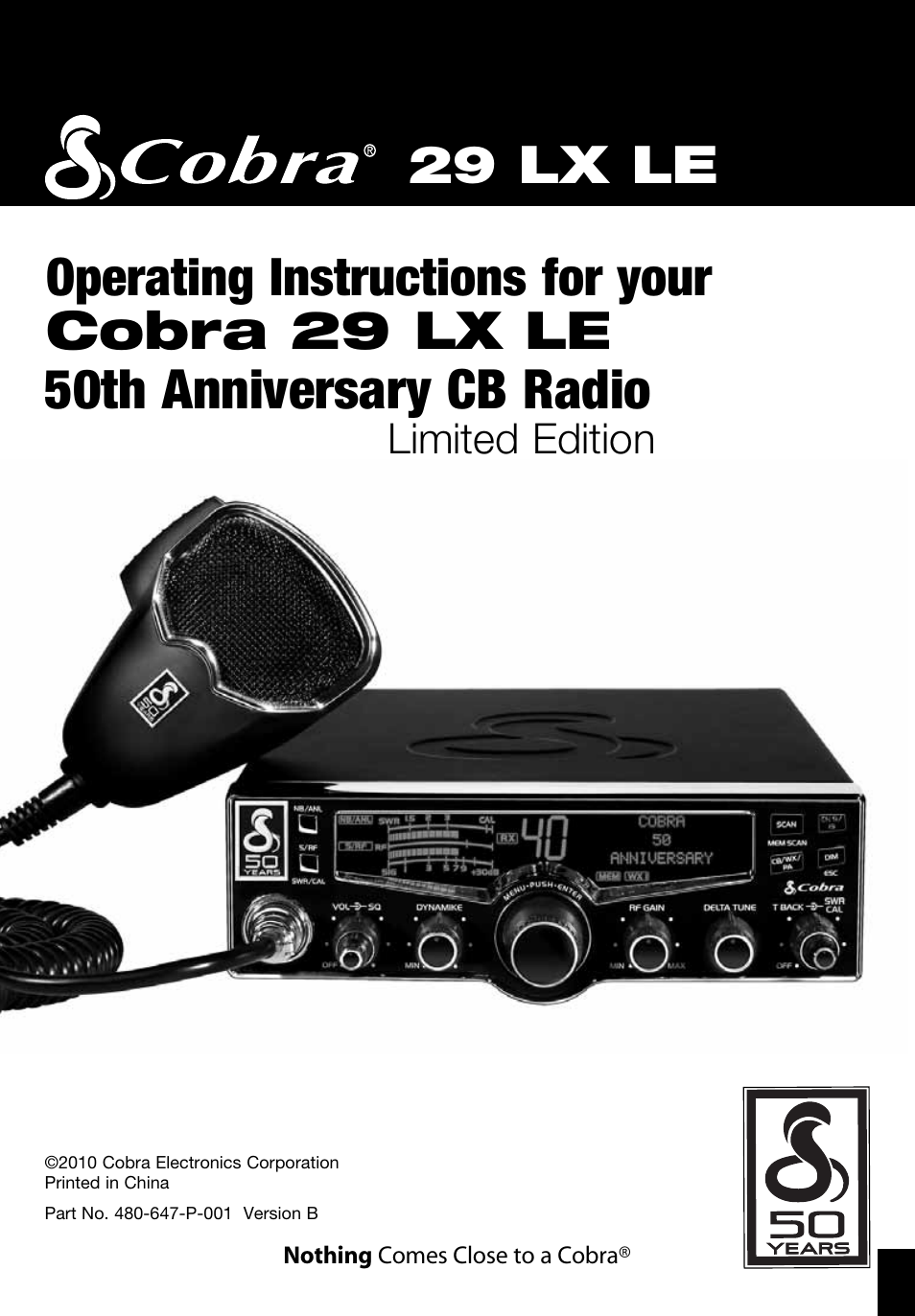 50th anniversary cb radio, 29 lx le, Operating instructions for your cobra 29 lx le | Cobra Electronics 29 LX LE User Manual | Page 43 / 47