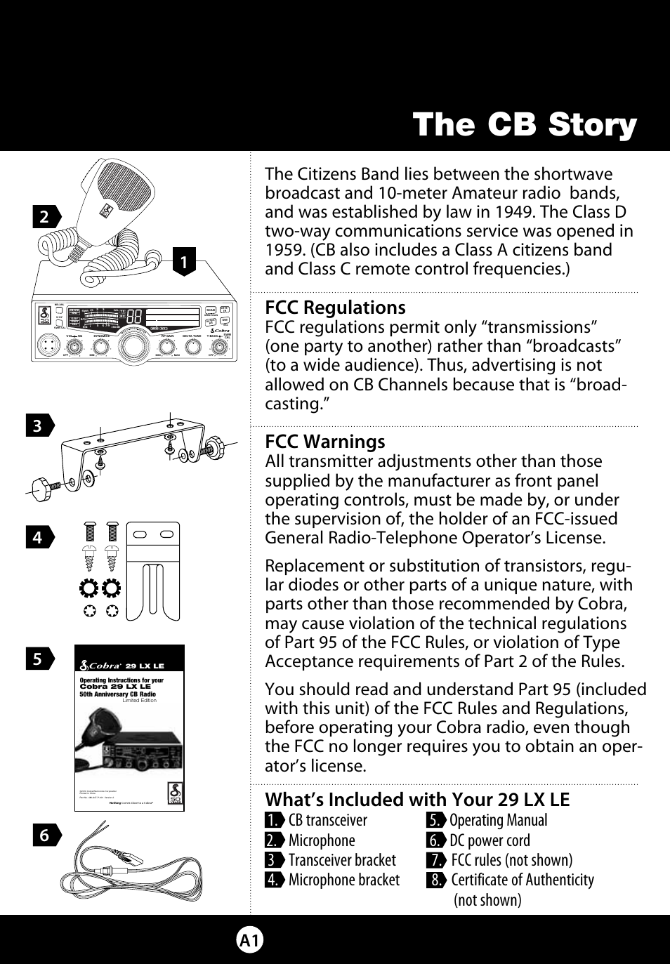 The cb story, Fcc regulations, Fcc warnings | What’s included with your 29 lx le | Cobra Electronics 29 LX LE User Manual | Page 44 / 47