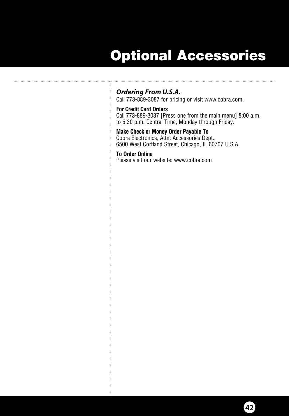 Optional accessories | Cobra Electronics 29 LX LE User Manual | Page 47 / 47