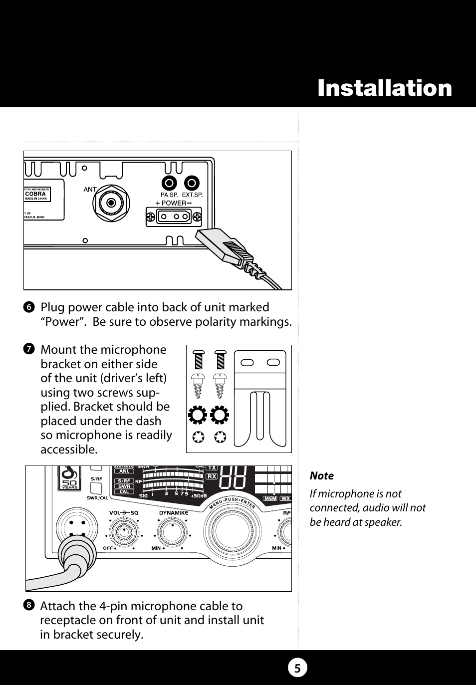 Installation | Cobra Electronics 29 LX LE User Manual | Page 5 / 47