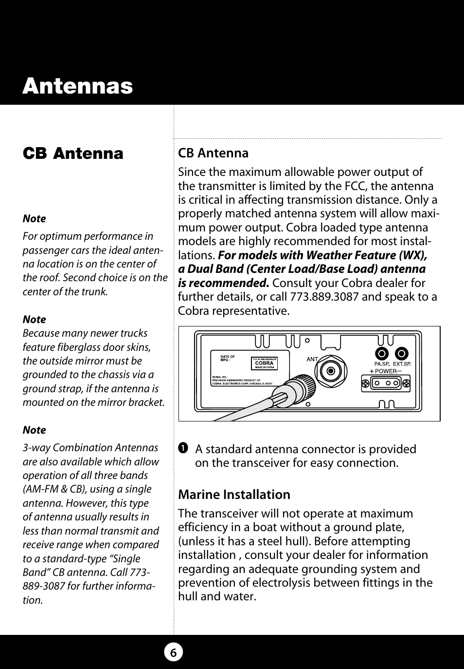 Antennas, Cb antenna | Cobra Electronics 29 LX LE User Manual | Page 6 / 47