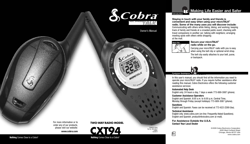 Cobra Electronics CXT94 User Manual | 11 pages