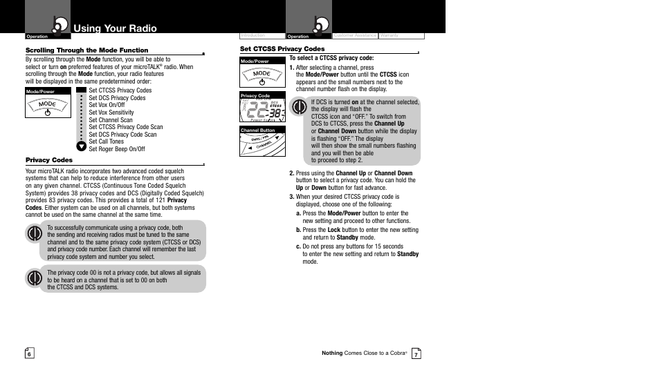 Using your radio | Cobra Electronics CXT94 User Manual | Page 6 / 11