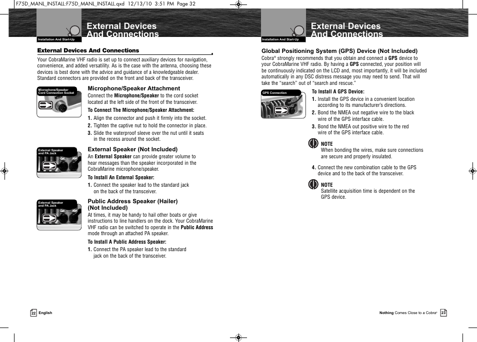 External devices and connections | Cobra Electronics MARINE MR F75-D User Manual | Page 14 / 42