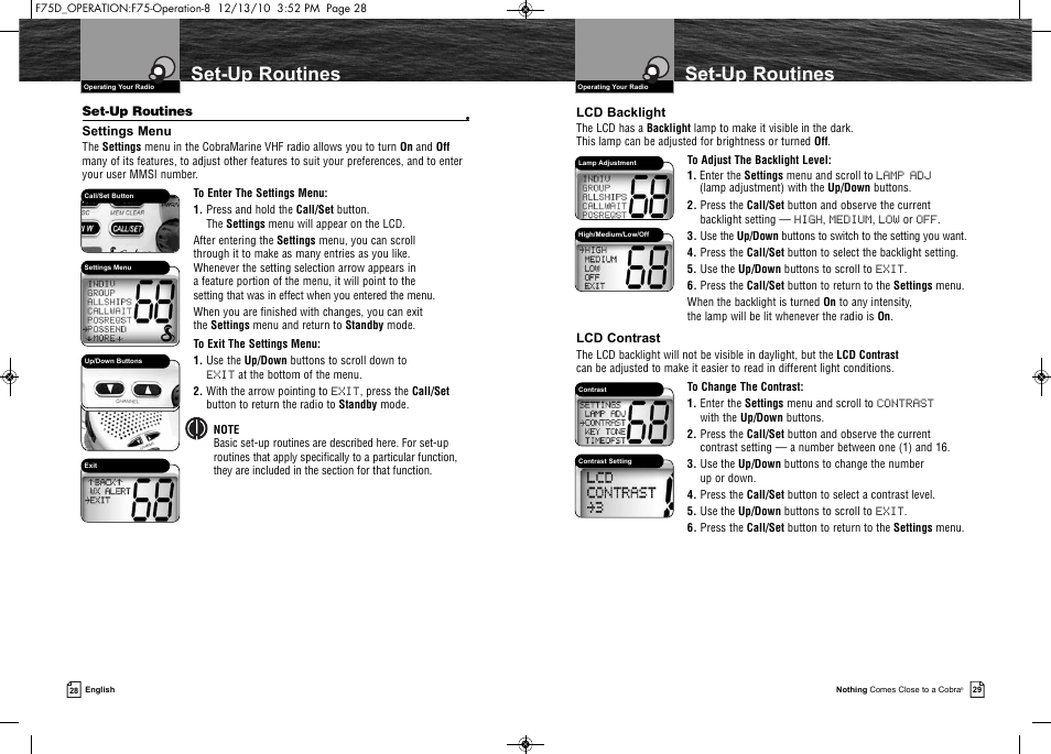 Set-up routines | Cobra Electronics MARINE MR F75-D User Manual | Page 17 / 42