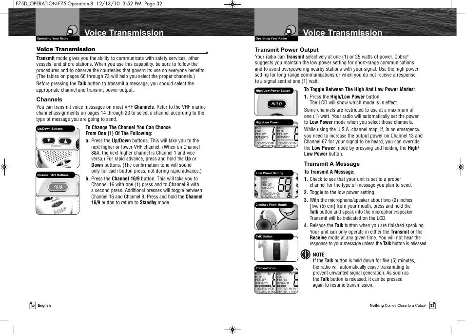 Voice transmission | Cobra Electronics MARINE MR F75-D User Manual | Page 19 / 42