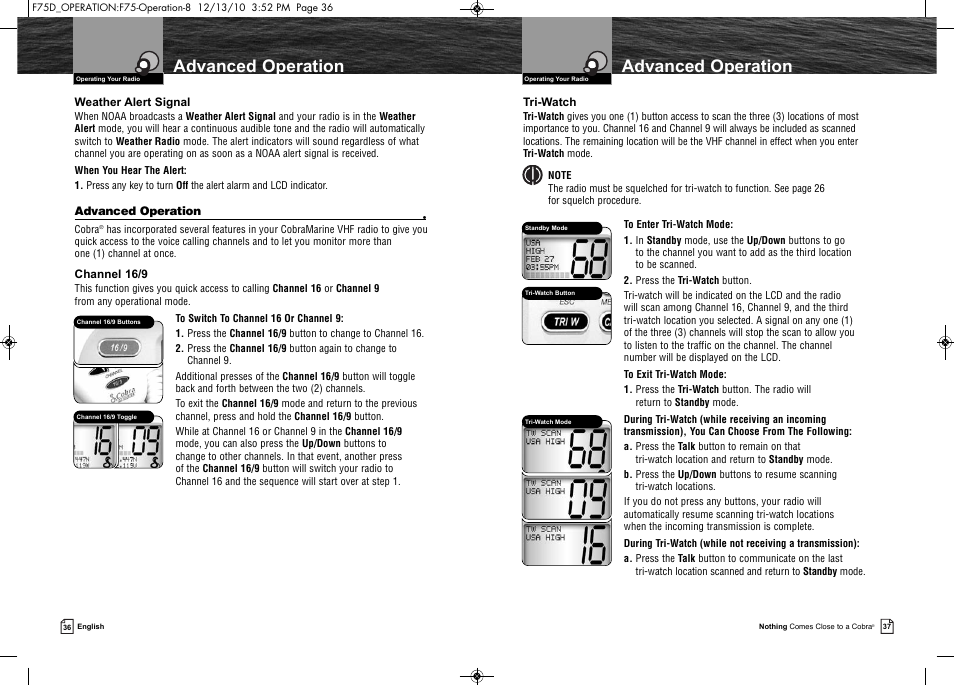Advanced operation | Cobra Electronics MARINE MR F75-D User Manual | Page 21 / 42