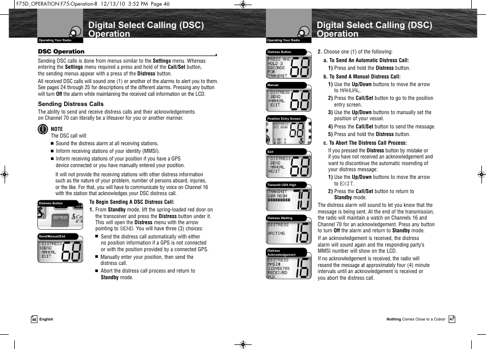 Digital select calling (dsc) operation | Cobra Electronics MARINE MR F75-D User Manual | Page 26 / 42