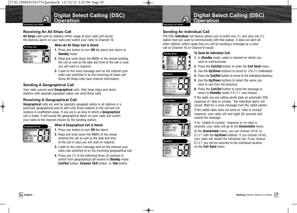 Digital select calling (dsc) operation | Cobra Electronics MARINE MR F75-D User Manual | Page 28 / 42