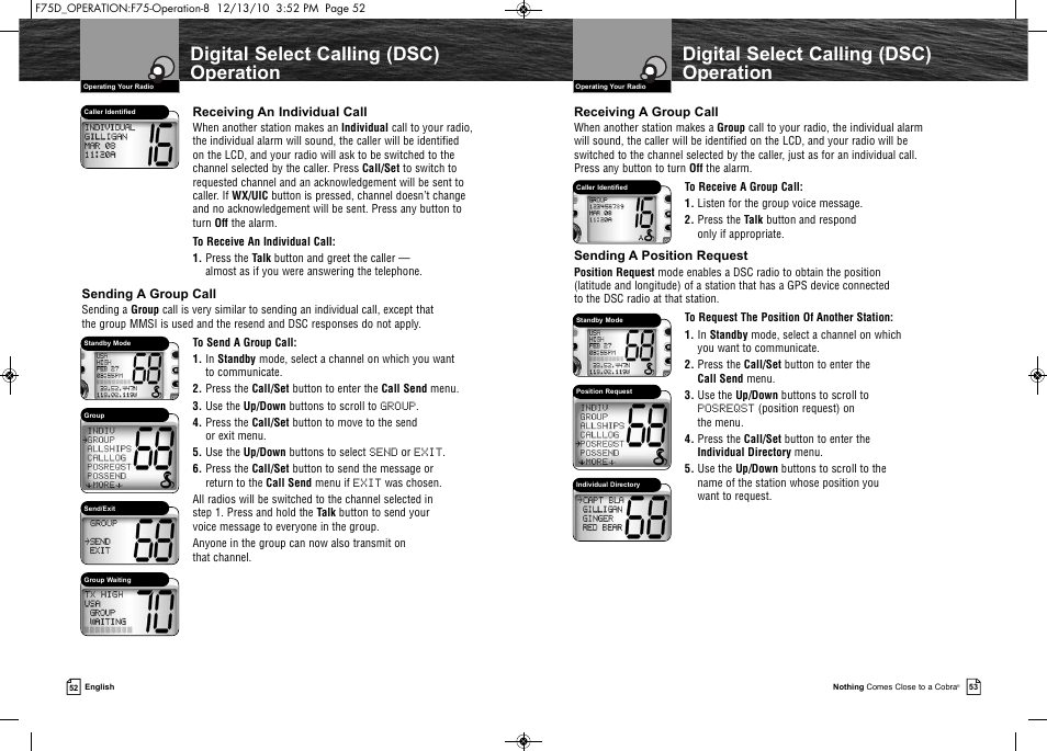 Digital select calling (dsc) operation | Cobra Electronics MARINE MR F75-D User Manual | Page 29 / 42