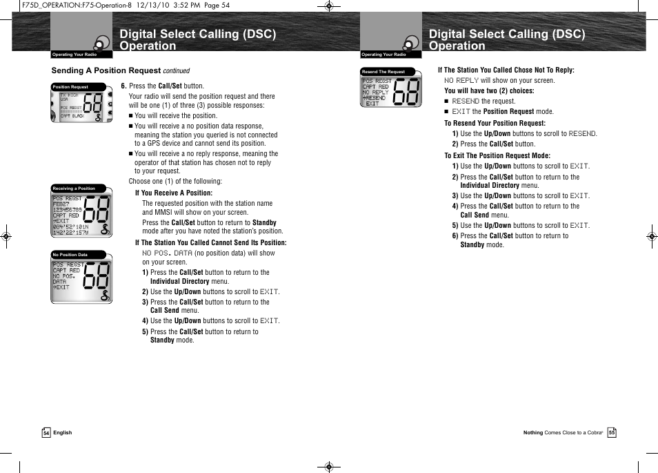 Digital select calling (dsc) operation | Cobra Electronics MARINE MR F75-D User Manual | Page 30 / 42