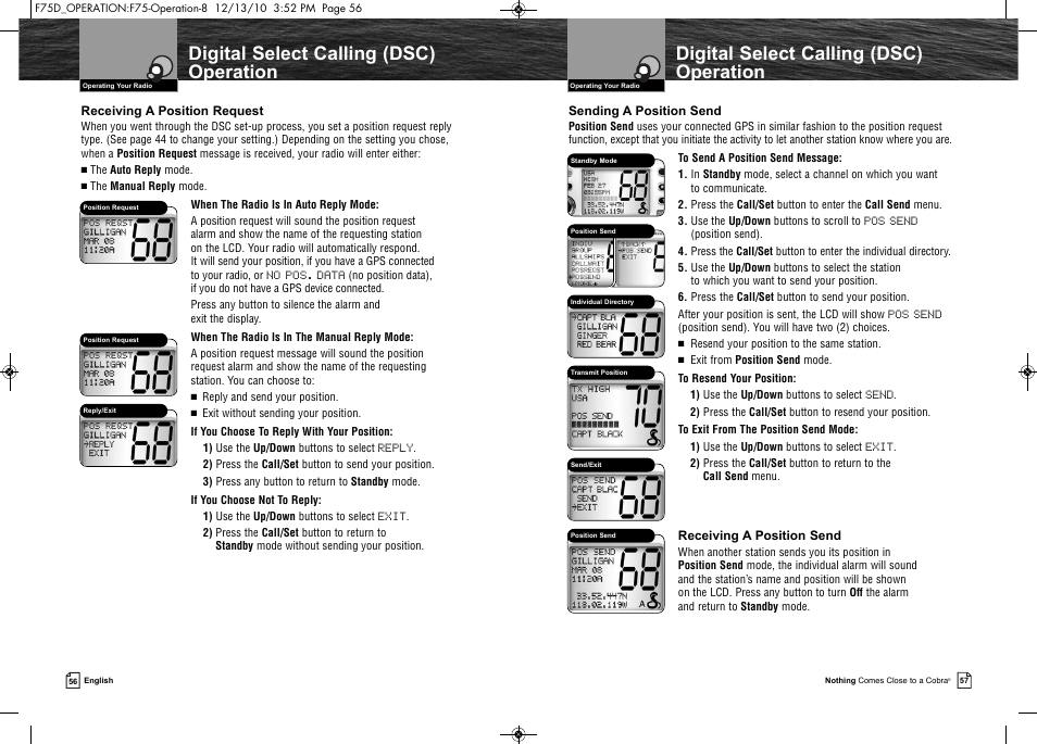 Digital select calling (dsc) operation | Cobra Electronics MARINE MR F75-D User Manual | Page 31 / 42