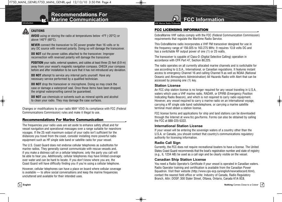 Cobra Electronics MARINE MR F75-D User Manual | Page 5 / 42