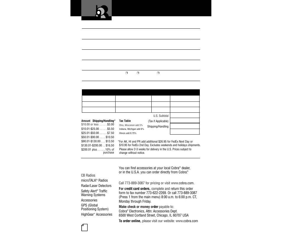 Accessories & order form | Cobra Electronics PR350WX User Manual | Page 20 / 31