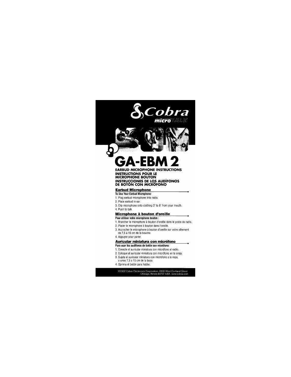Earbud microphone instructions | Cobra Electronics PR350WX User Manual | Page 26 / 31