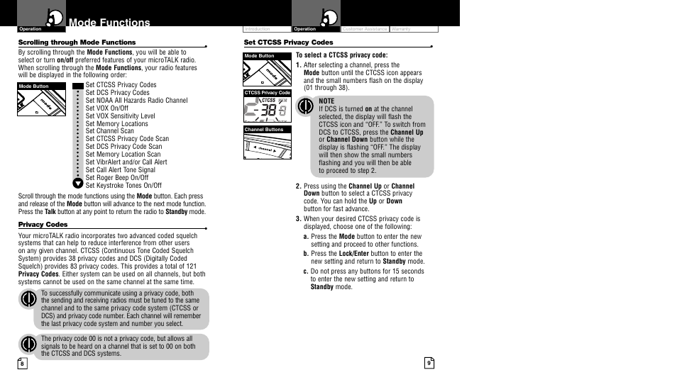 Mode functions | Cobra Electronics LI 4900WX User Manual | Page 7 / 17