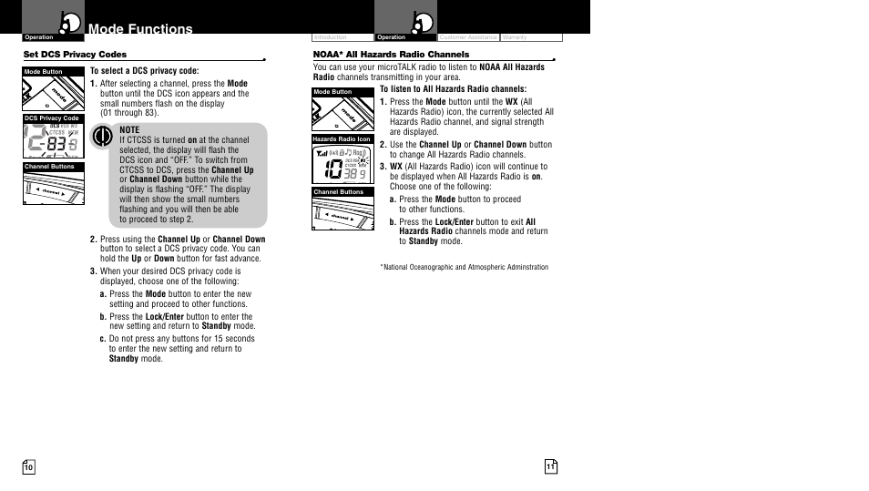 Mode functions | Cobra Electronics LI 4900WX User Manual | Page 8 / 17