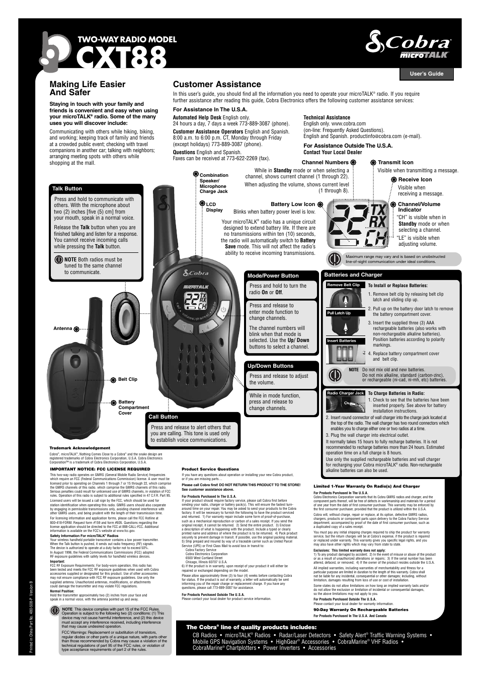 Cobra Electronics CXT88 User Manual | 1 page