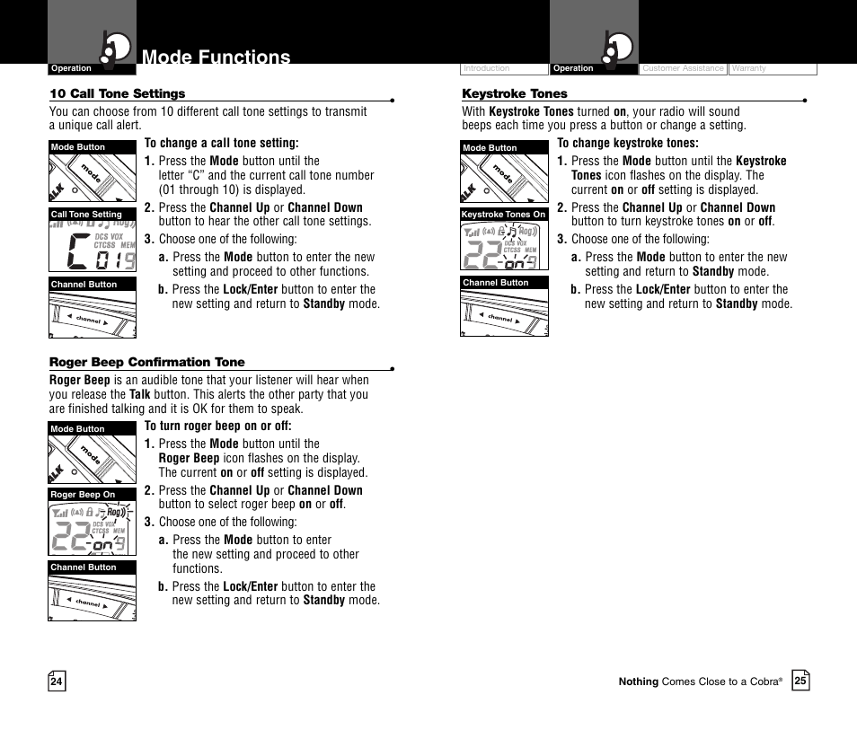 Mode functions | Cobra Electronics MICROTALK CXR700C User Manual | Page 15 / 18