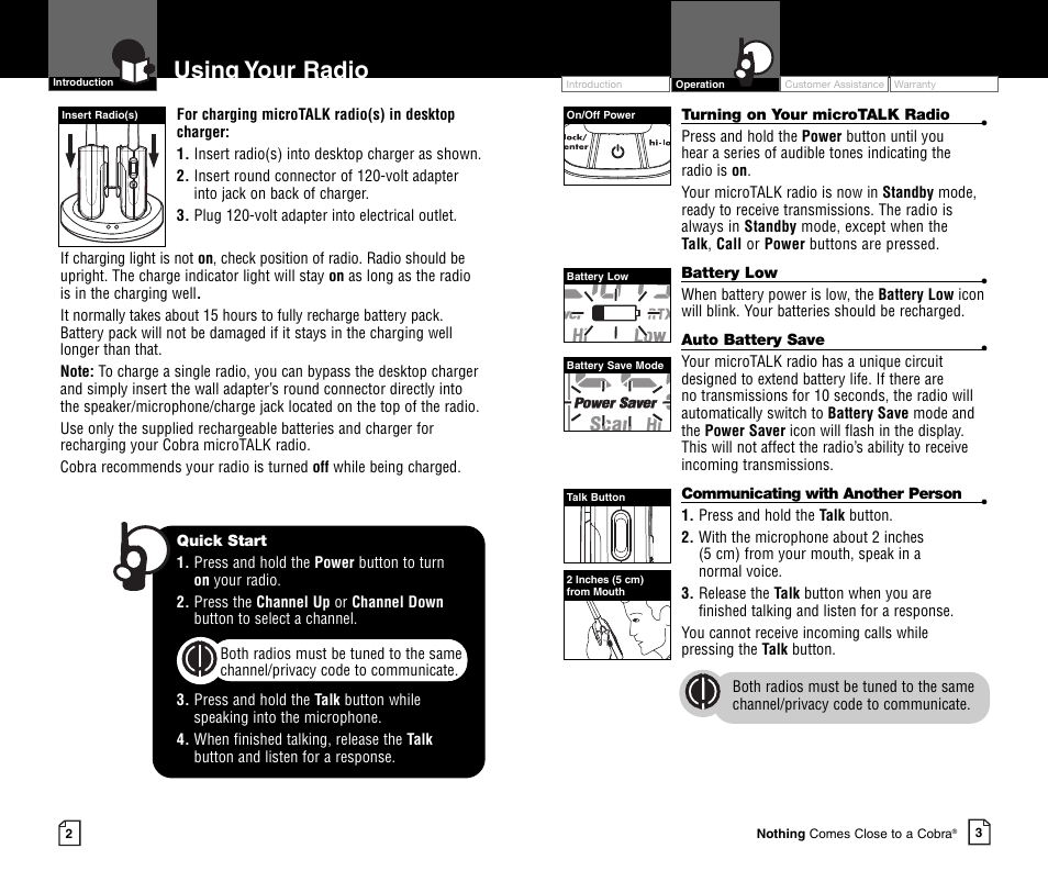 Using your radio | Cobra Electronics MICROTALK CXR700C User Manual | Page 4 / 18