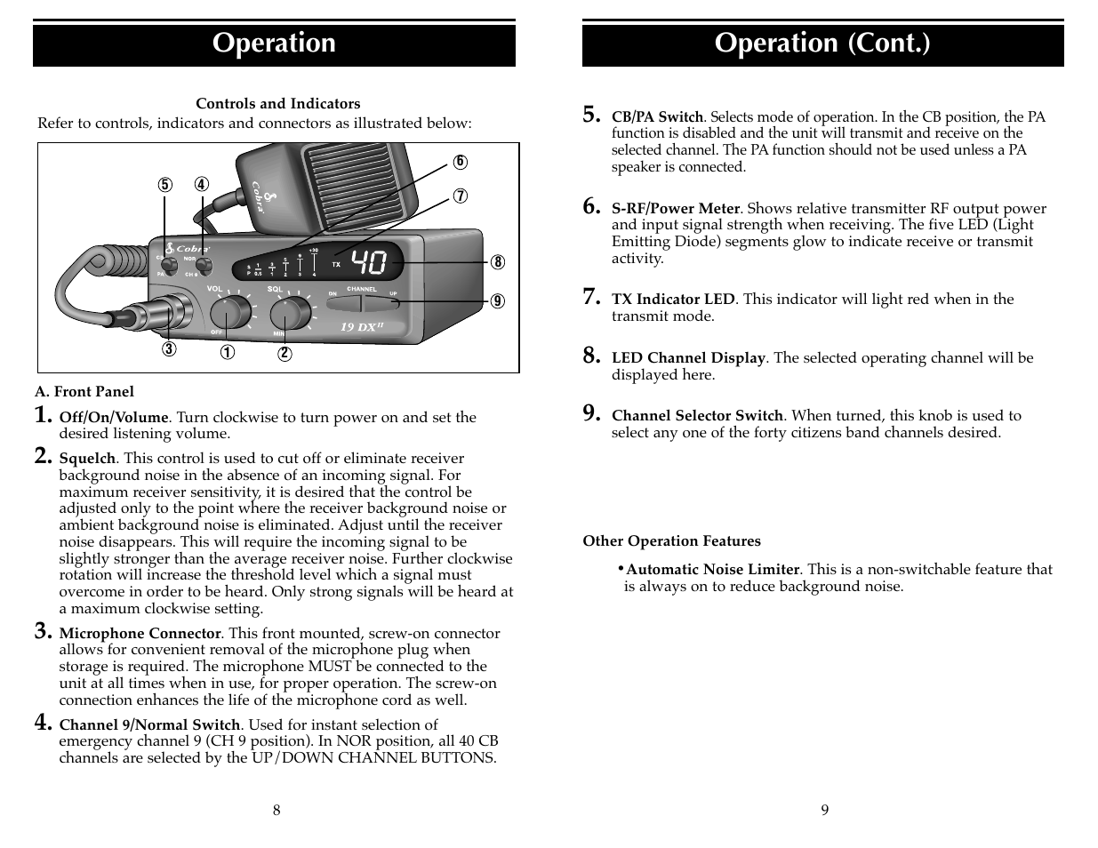 Operation, Operation (cont.) | Cobra Electronics 19 DX II User Manual | Page 6 / 9