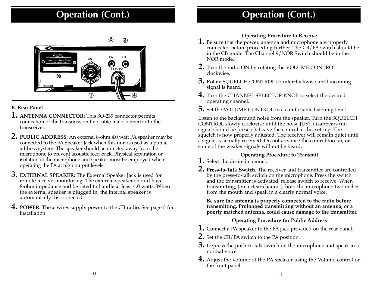 Operation (cont.) | Cobra Electronics 19 DX II User Manual | Page 7 / 9