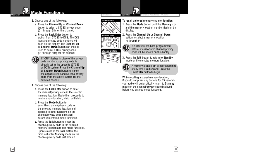 Mode functions | Cobra Electronics CXR850 User Manual | Page 10 / 17