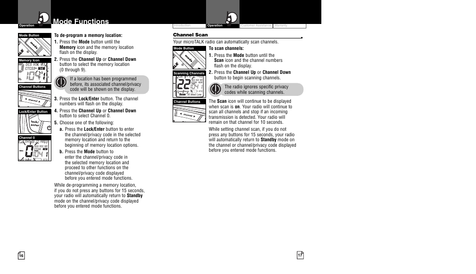 Mode functions | Cobra Electronics CXR850 User Manual | Page 11 / 17