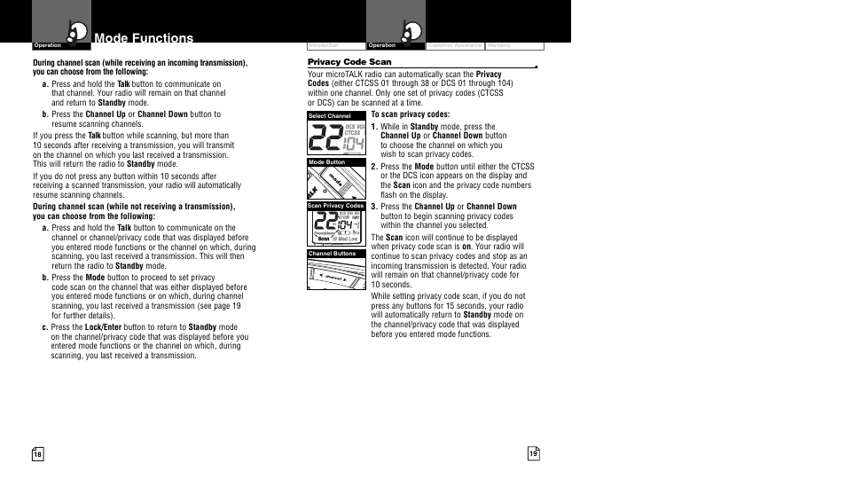 Mode functions | Cobra Electronics CXR850 User Manual | Page 12 / 17