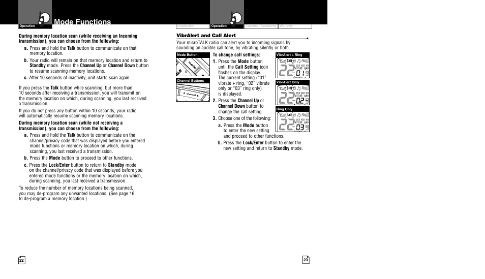 Mode functions | Cobra Electronics CXR850 User Manual | Page 14 / 17