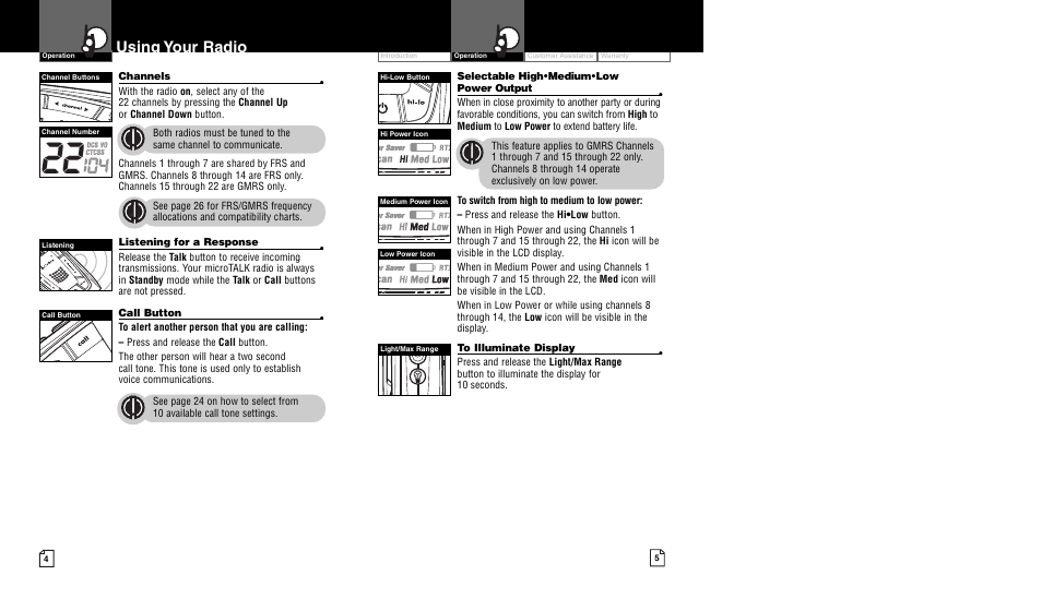 Using your radio | Cobra Electronics CXR850 User Manual | Page 5 / 17