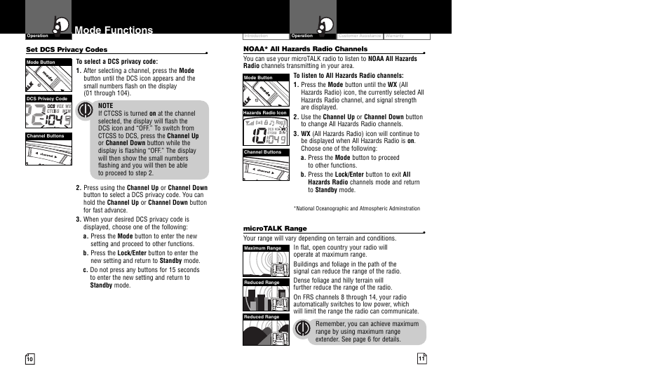 Mode functions | Cobra Electronics CXR850 User Manual | Page 8 / 17