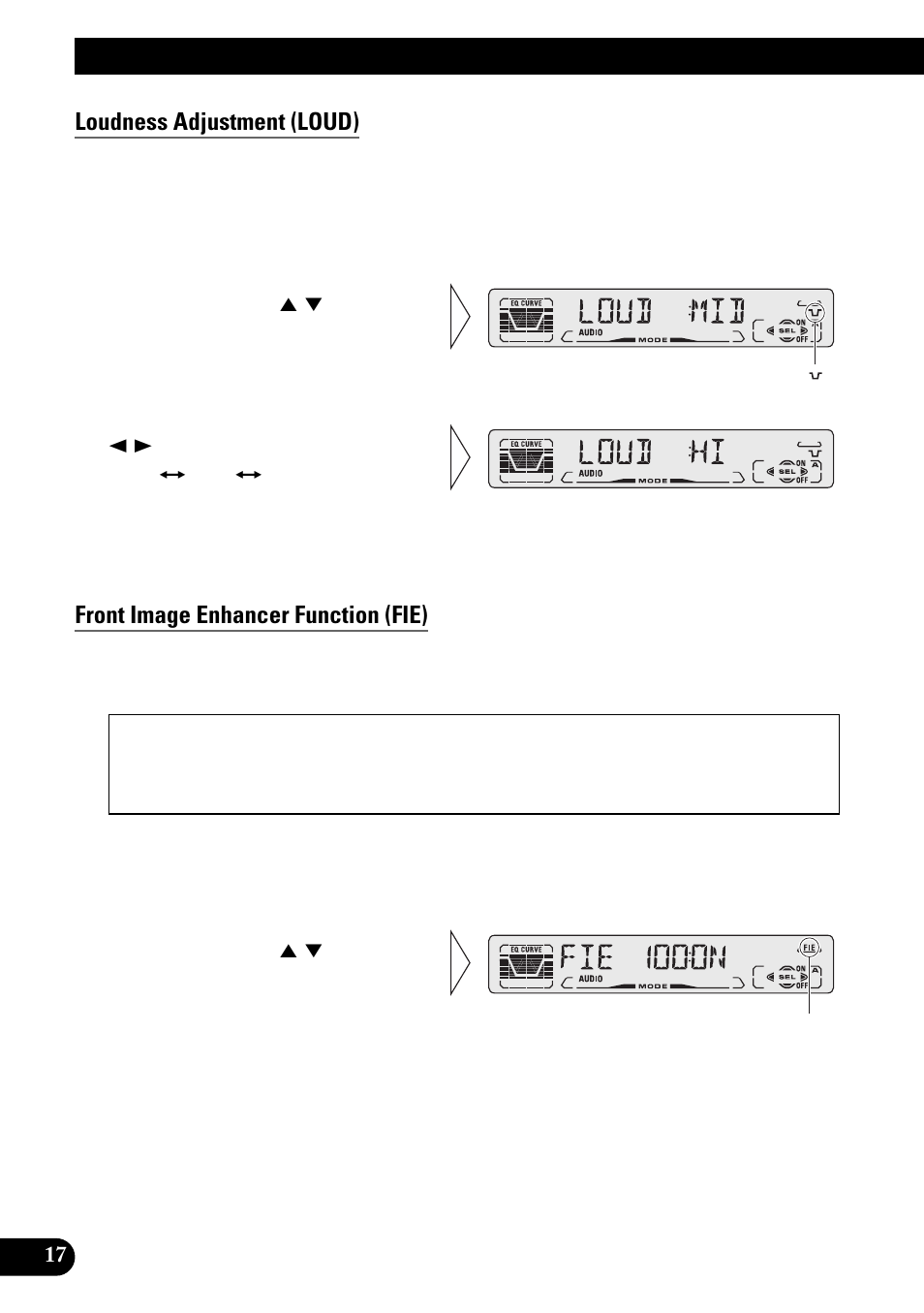 Loudness adjustment (loud), Front image enhancer function (fie), Audio adjustment | Pioneer DEH-3110 User Manual | Page 18 / 52