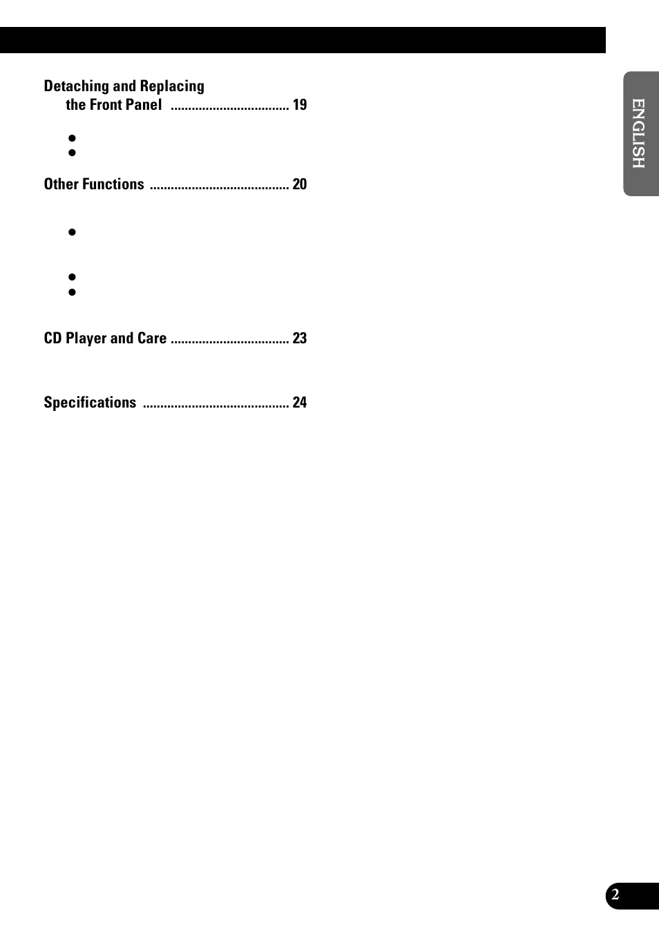 Detaching and replacing the front panel, Other functions, Cd player and care | Pioneer DEH-3110 User Manual | Page 3 / 52