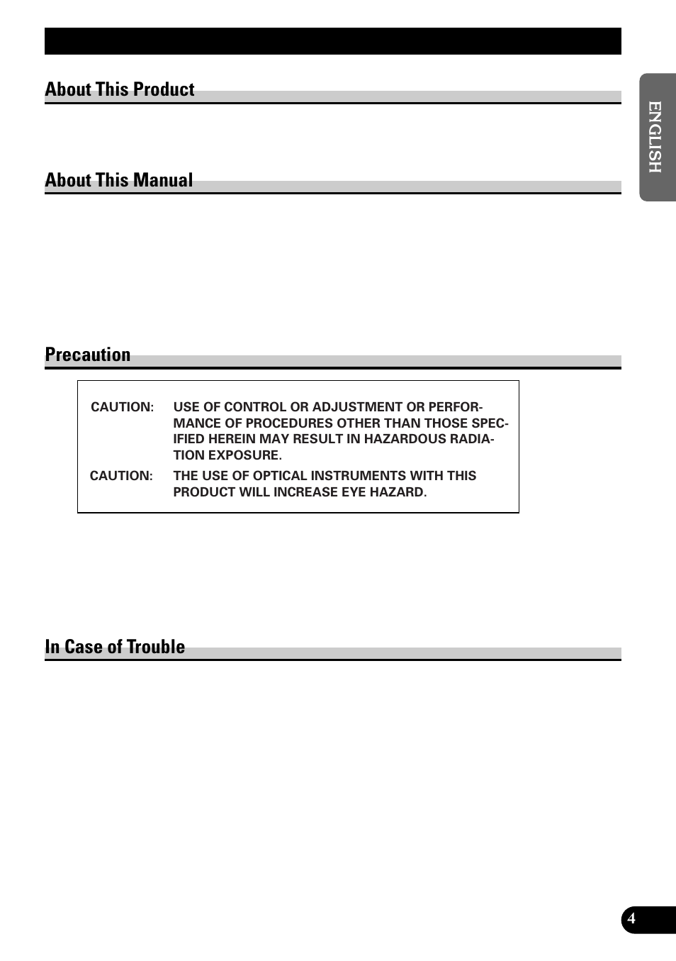 Before using this product, About this product, About this manual | Precaution, In case of trouble | Pioneer DEH-3110 User Manual | Page 5 / 52