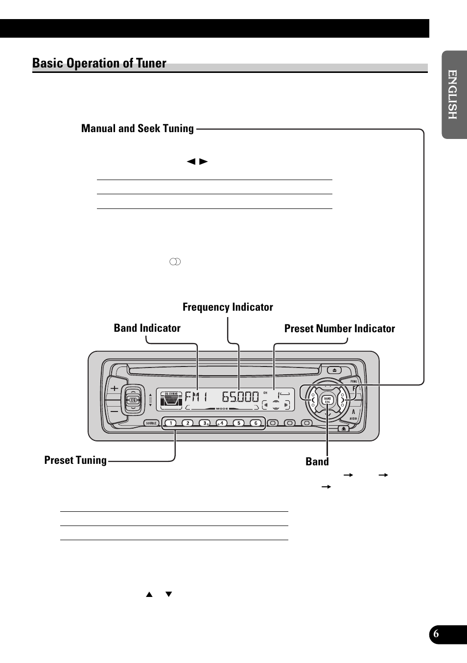 Basic operation of tuner, Manual and seek tuning, Preset tuning | Band | Pioneer DEH-3110 User Manual | Page 7 / 52