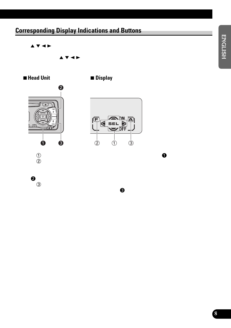 Corresponding display indications and, Buttons, Corresponding display indications and buttons | Pioneer DEH-3110 User Manual | Page 9 / 52