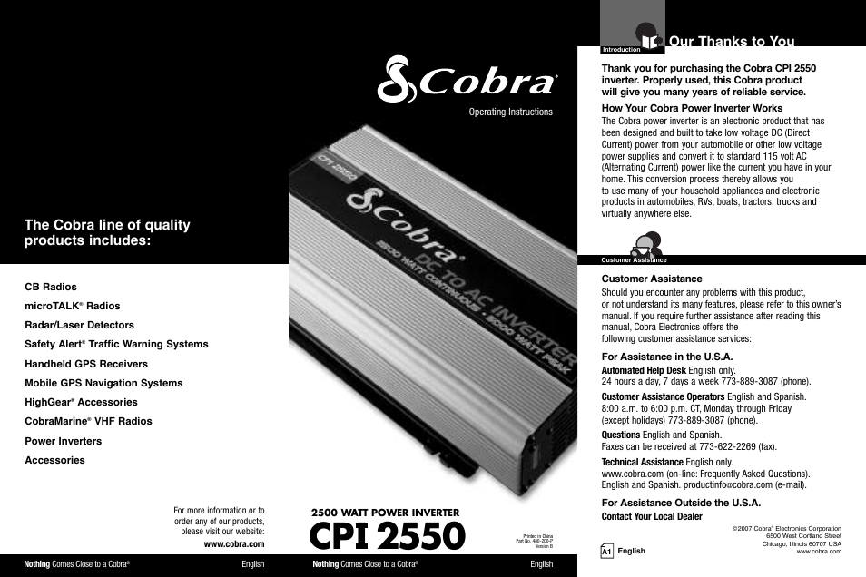 Cobra Electronics CPI 2550 User Manual | 15 pages
