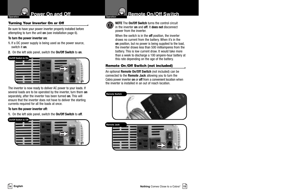 Power on and off, Remote on /off switch | Cobra Electronics CPI 2550 User Manual | Page 10 / 15