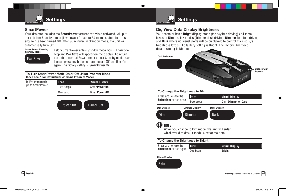 Settings | Cobra Electronics BAND XRS 9670 User Manual | Page 14 / 21