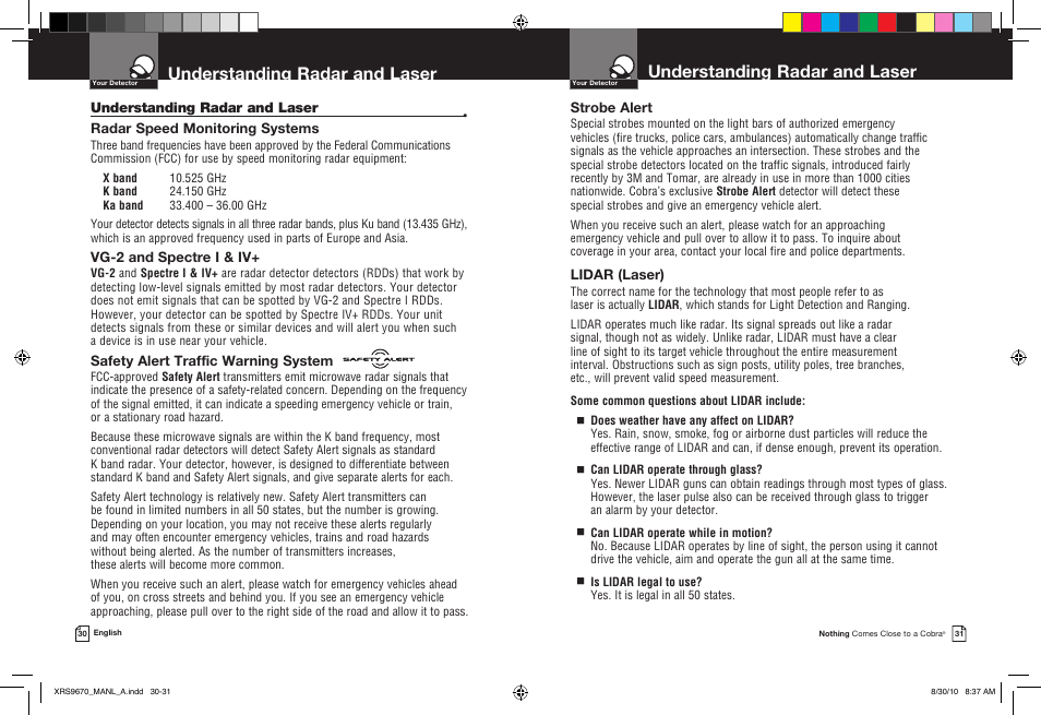 Understanding radar and laser | Cobra Electronics BAND XRS 9670 User Manual | Page 18 / 21
