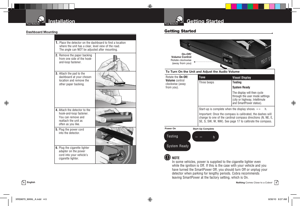 Installation, Getting started | Cobra Electronics BAND XRS 9670 User Manual | Page 5 / 21
