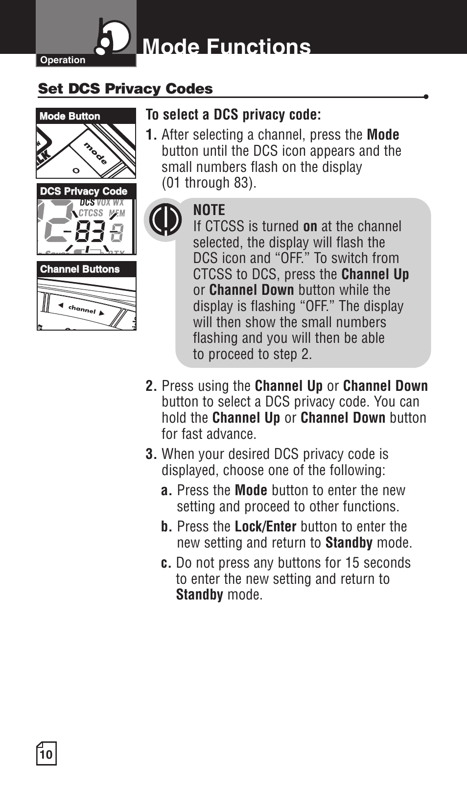 Mode functions | Cobra Electronics LI 6500WXC User Manual | Page 14 / 34